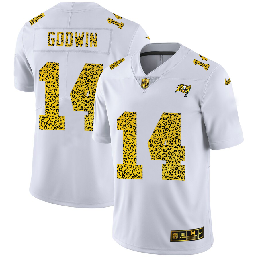Custom Tampa Bay Buccaneers 14 Chris Godwin Men Nike Flocked Leopard Print Vapor Limited NFL Jersey White